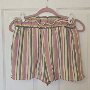 The Cove Lavender & Green Striped Paperbag Shorts Women’s M Elastic Waist